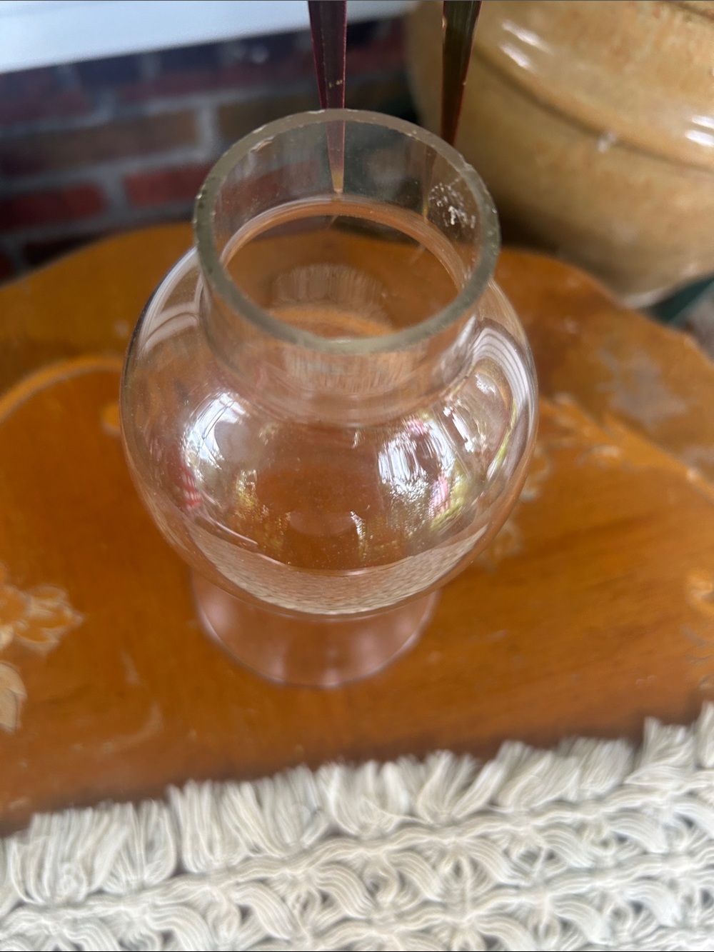Vintage Clear Etched Glass Hurricane Vase with Grape Motif - - Picture 6 of 9